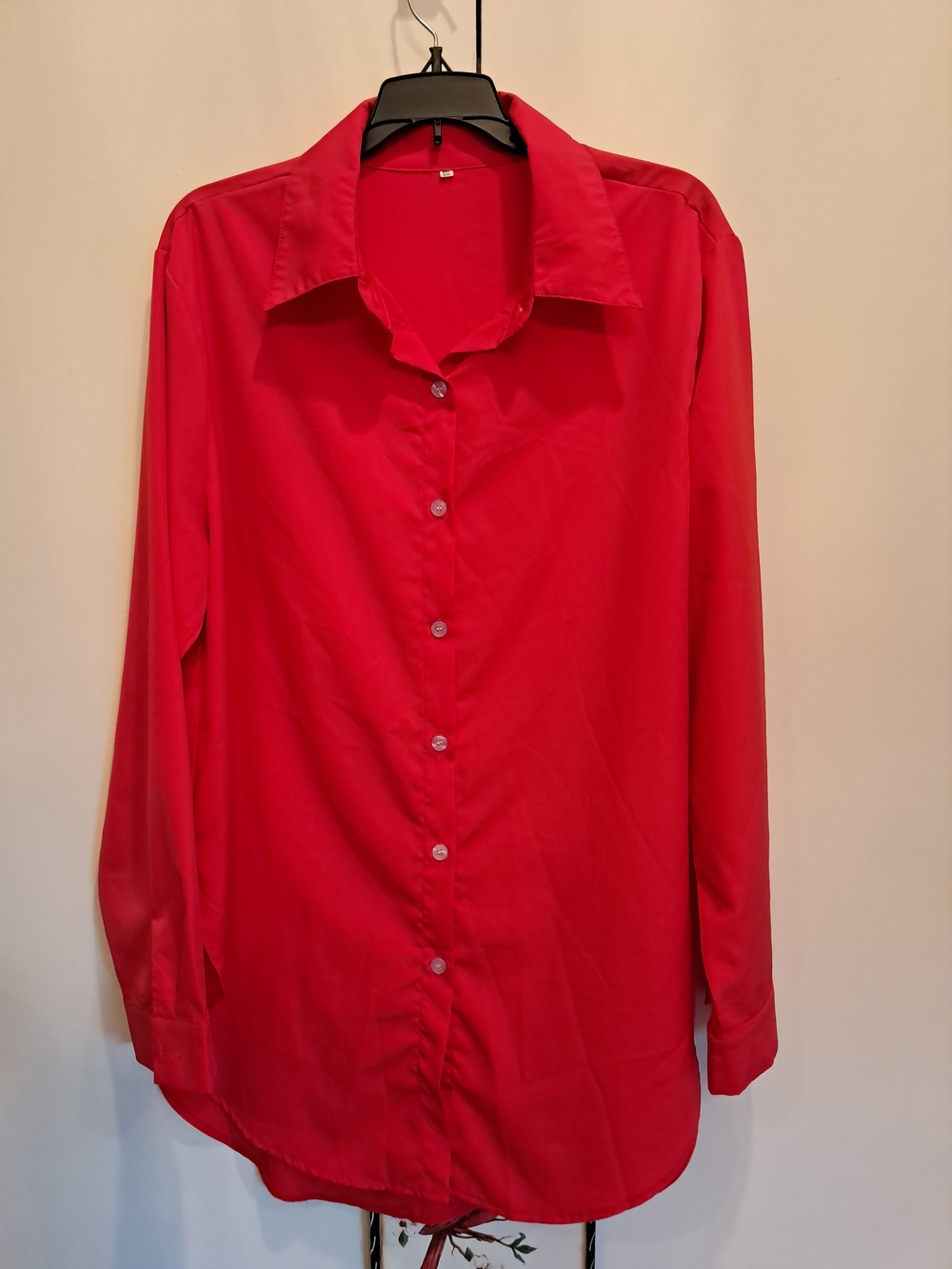 Women's Long-Sleeve Red Button-Up Shirt